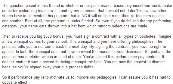 3rd grade teachers on the negative impact of pay for performance for teachrs